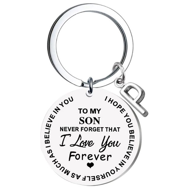 EGNMCR Keychains DIY To My SON Stainless Steel Last Name 26 Letter Keychain 2.5cm Fashion Decorations
