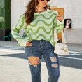 thumbnail image 2 of Wave Jacquard Contrast Color Pullovers for Women in Loose Knit, 2 of 8
