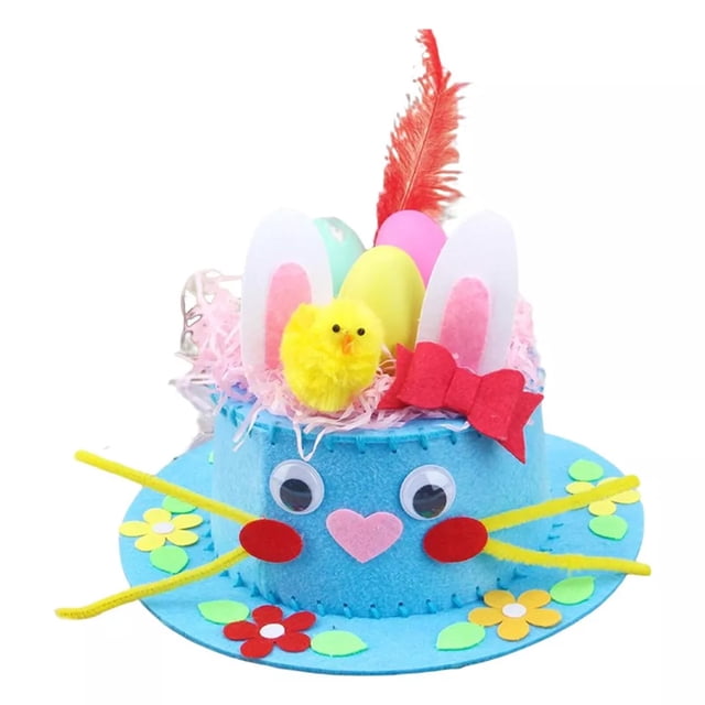 kurtrusly Complete Easter Hat Making Kit Eco-Friendly Non-Woven For Children Eco-friendly Easter Hats Are blue