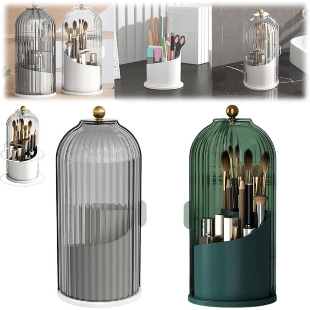 Concealed Toothbrush Holder, 360 Rotating, Black+Green, PP+ABS, Bath