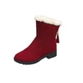 thumbnail image 1 of Bottes de Neige en Suède d'Hiver pour Femmes, Bout Rond Chaud avec Polaire Plate, Tube Moyen à Franges, 1 of 3