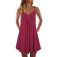 thumbnail image 1 of MAWCLOS Robe d'Été Évasée pour Femme, Ligne A, Boutonnée, à Bretelles, Robe Nuisette Plissée Courte Mini, Ample, de Travail, à Bretelles Spaghetti, Rouge, 4TG, 1 of 2
