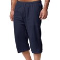 thumbnail image 4 of EOYWHK Mens Linen Capri Pants Summer Loose Fit Lightweight Sleep Shorts Elastic Waist Drawstring with Pockets, 4 of 6