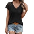 thumbnail image 1 of Birdeem Hauts Décontractés pour Femmes Patchwork Dentelle Manches Courtes Col en V, 1 of 7
