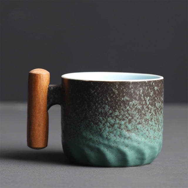 Openpig Ceramic Espresso Cups with Wooden Handle Espresso Shot Cups Ceramic Tea Cups Porcelain Demitasse Cups for Coffee or Tea