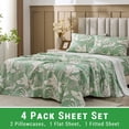 thumbnail image 3 of Gogreen 4PC Deep Pocket Queen Sheet Set Fit 14", 100% Cotton Breathable Super Soft Queen Size Sheet Set, Luxury Hotel Style Home Decor Queen Bed Sheet Set, Gift for Women, Men - Green Leaves, 3 of 11
