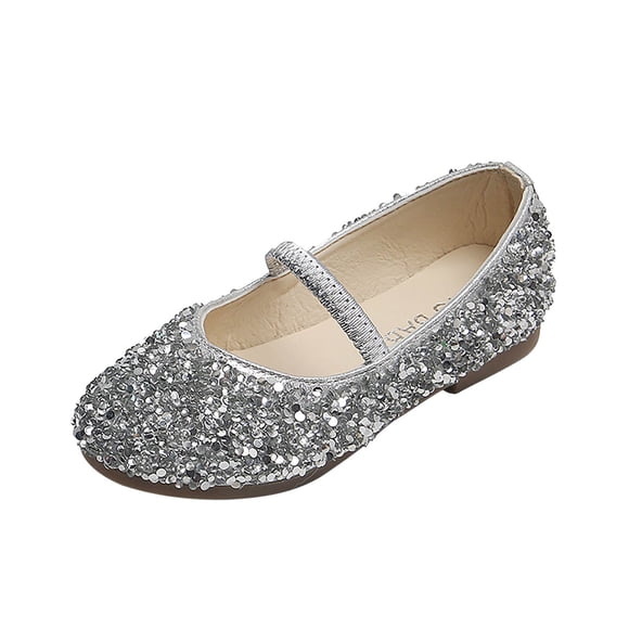 Girls Dress Shoes, Toddler Girls Princess Shoes, Kids Low Heel Glitter Shoes Non Slip Party Wedding Prom Dance Shoes Silvers 4-5T