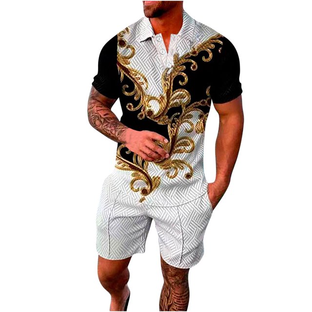 Chemise à Manches Longues pour Hommes Ensembles de Survêtements 2 Pcs Ensembles d'Été Mode Chemise Décontractée Manches Courtes et Shorts Ensemble Col Rabattu Chemises pour Hommes Manches Longues