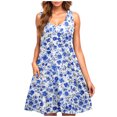thumbnail image 2 of Ovzne Robes d'Été pour Femmes Robe Décontractée Grande Taille Sans Manches Col Rond Robe Courte Florale Robe de Vacances Liquidation, 2 of 5