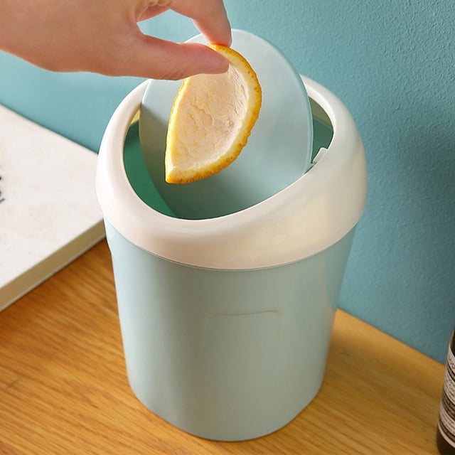 RRJ Desktop Trash Can, Shake Lid Plastic Waste Bin, Mini Office Desk Garbage Can, Car Home Kitchen Restaurant Storage Container, Small Space Trash Basket