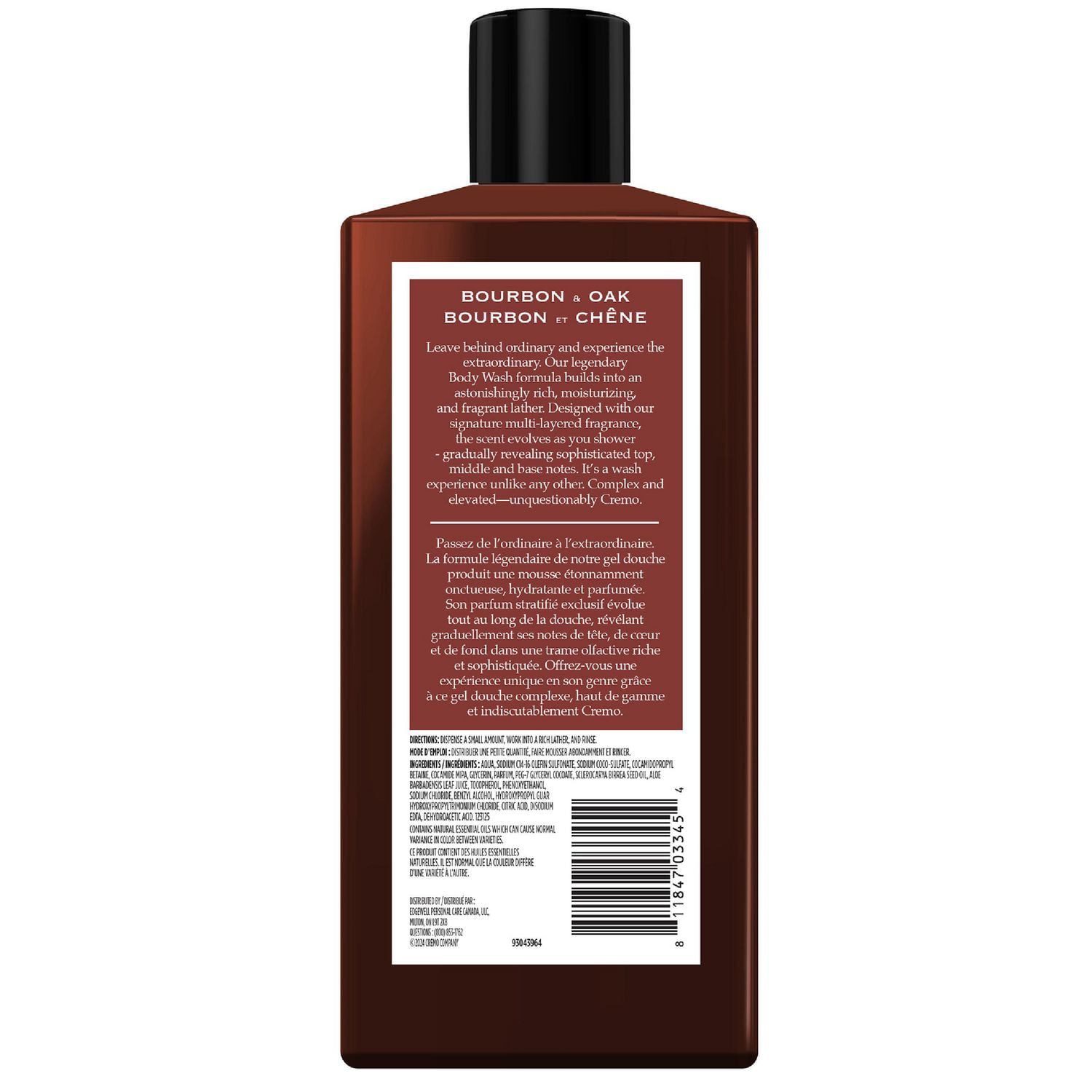 Gel douche au parfum de bourbon et de chêne de marque Cremo, 473 mL