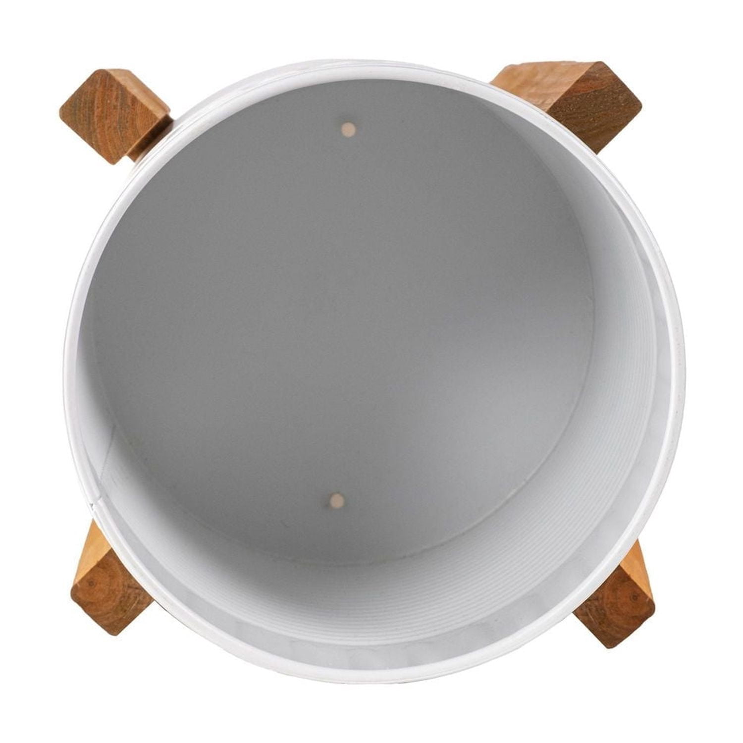 Mainstays Indoor Metal White Round Planters with Wood Stand 14.2"H