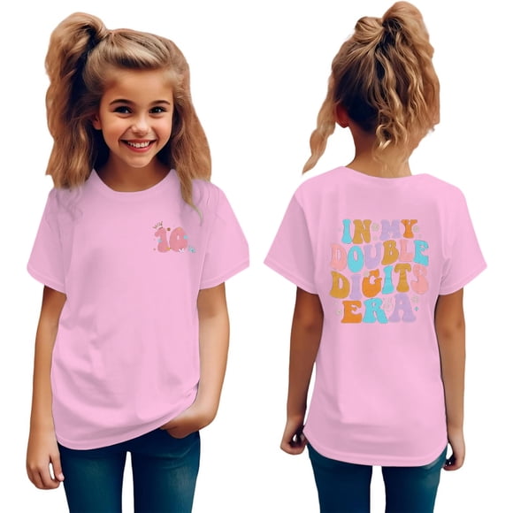 LUOGENLI T Shirt for Girls in My Double Digits Birthday Girl Shirt 10 Year Old 10Th Birthday Girls T Shirt Girls Ten Birthday Party Tee Tops Shirts for Girls Trendy 3-4 Years