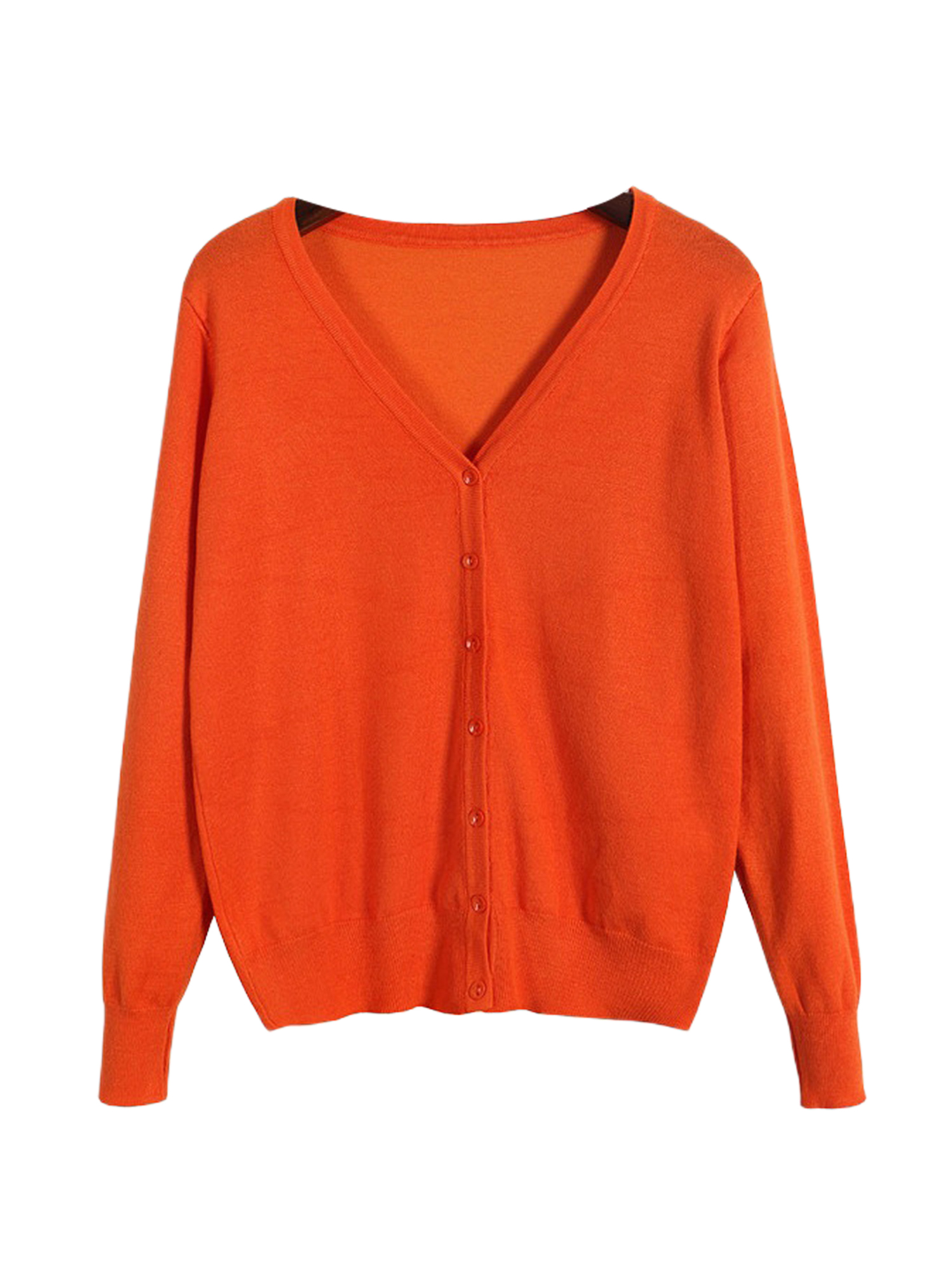 Innerwin Cardigan Sweater V Neck Ladies Coat Fall Solid Color Loose Outwear Orange 2XL