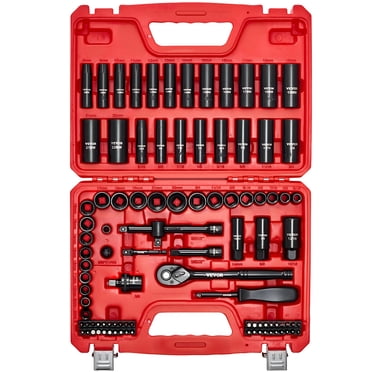 VEVOR Ensemble de Douilles d'Impact à Entraînement de 3/8 Po, 96 Pcs, Douilles d'Impact Profondes et Peu Profondes à 6 Points, SAE (5/16 Po à 3/4 Po) et Tailles Métriques (8 à 22 mm) avec Barres d'Extension de 3 Po et 6 Po