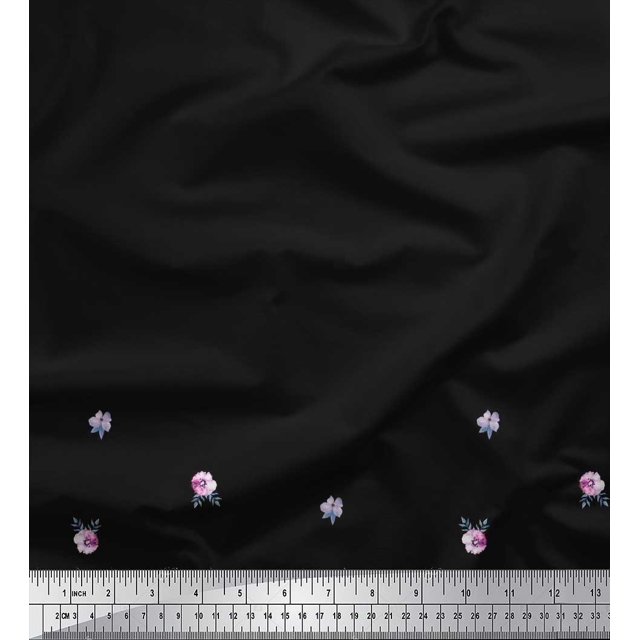 Soimoi Poly Georgette Fabric Leaves & Anemone Flower Panel Printed Fabric 1 Yard 42 Inch Wide