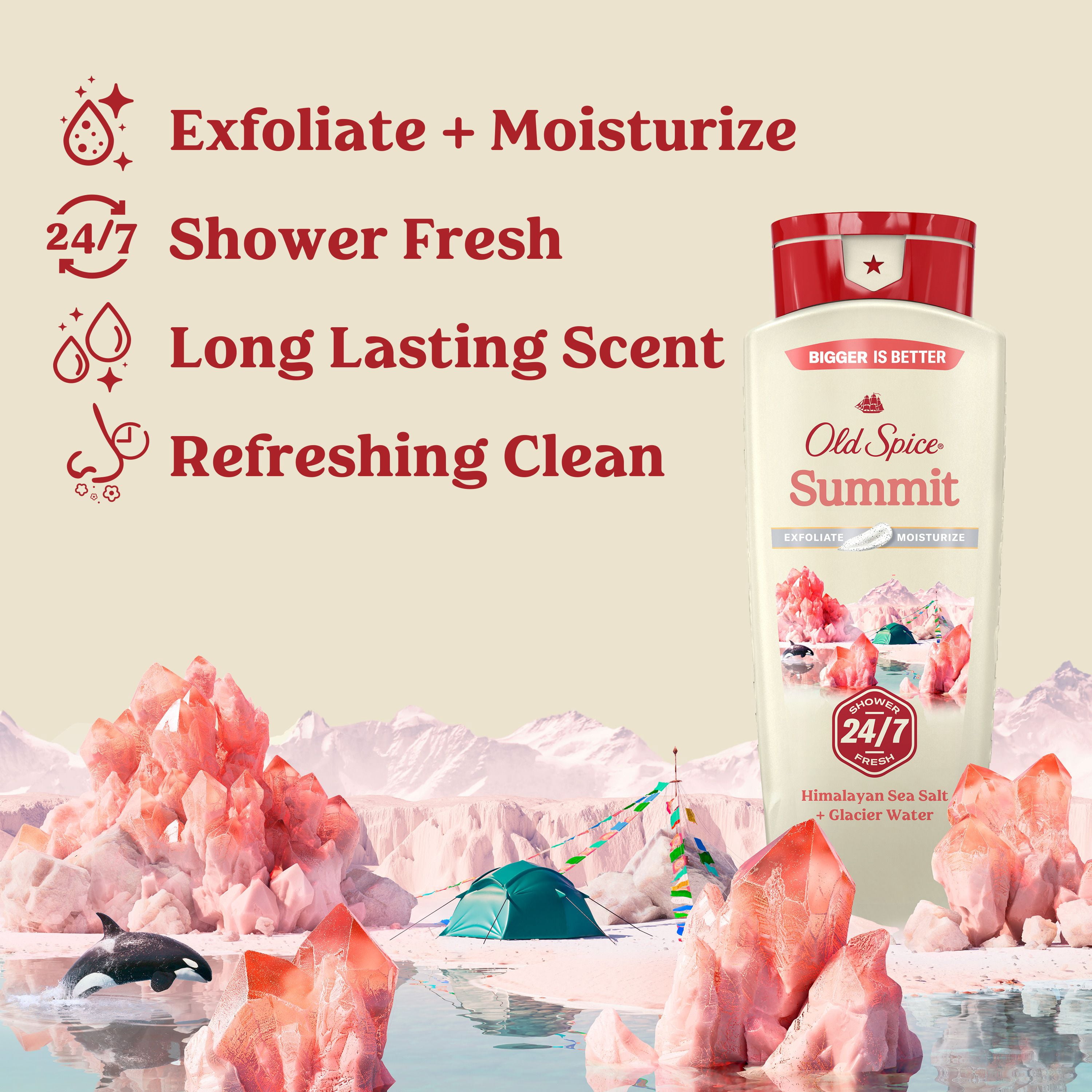 Old Spice Men's Body Wash for Men, Summit Scent, 24/7 Shower Fresh, Exfoliation + Moisturization
