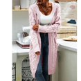thumbnail image 2 of Women Hooded Open Front Cardigan Cable Knit Sweaters Solid Chunky Long Sweater Coats with Pockets, 2 of 5