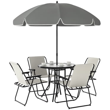 Outsunny Ensemble de Salle à Manger de Patio avec Parasol, Ensemble de Patio Extérieur Pliant, Crème