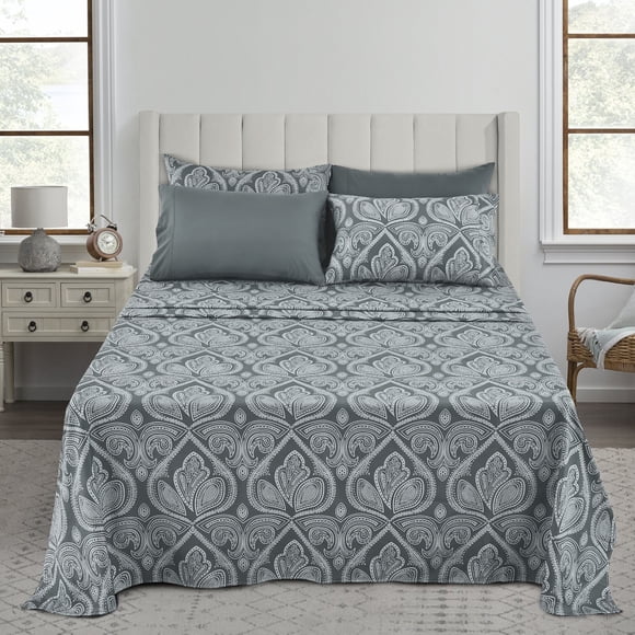 Lux Decor Collection Draps en Microfibre pour Lit Très Grand Size - 1 Drap-Housse à Poche Profonde, 1 Drap Plat Très Grand Size et 4 Taies d'Oreiller