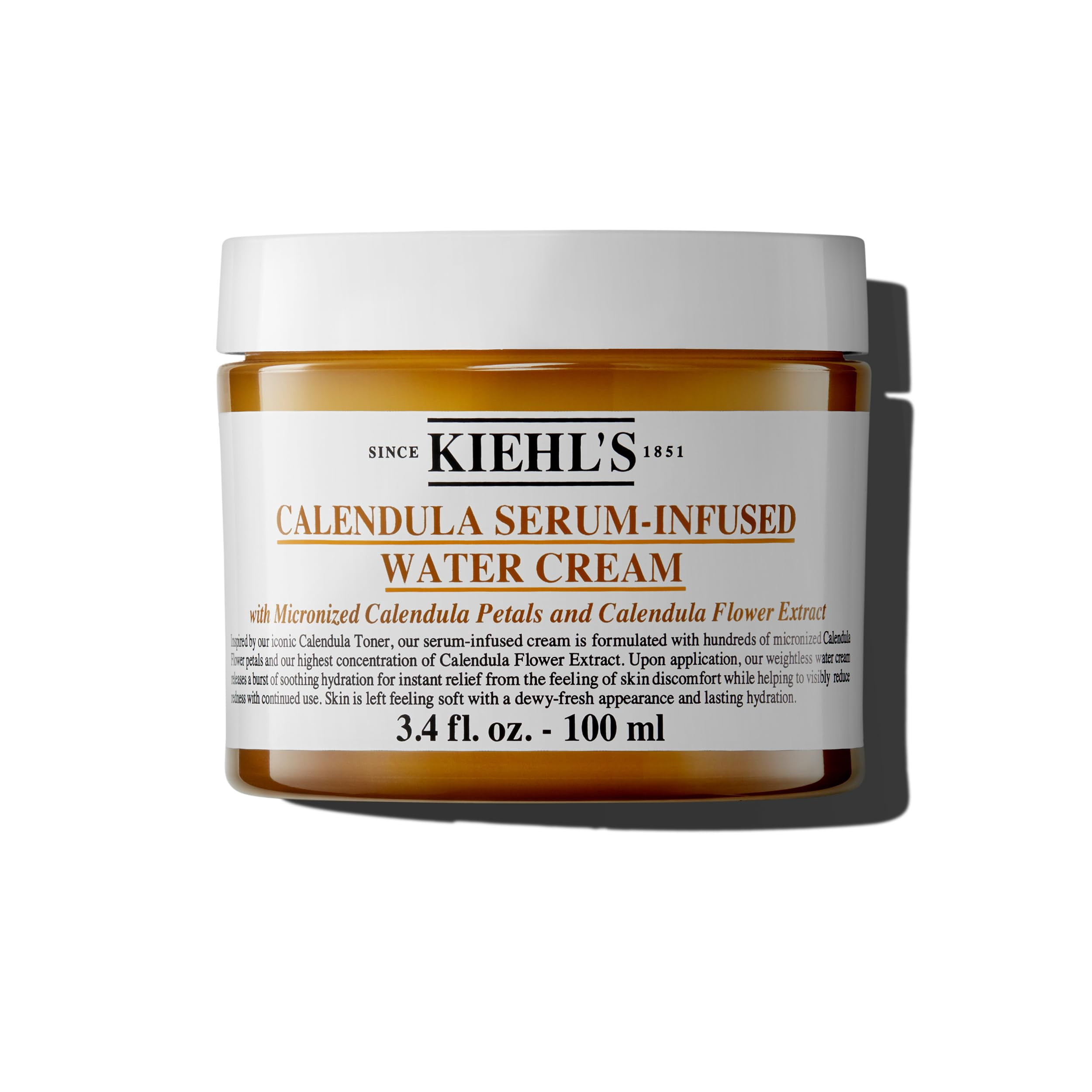 Kiehl's Calendula Serum Infused Water Cream, Soothing Gel Moisturizer for All Skin Types, Visibly Evens Skin Tone &amp; Boosts Radiance in 1 Week, 24HR Hydration, Reduces Redness - 3.4 fl