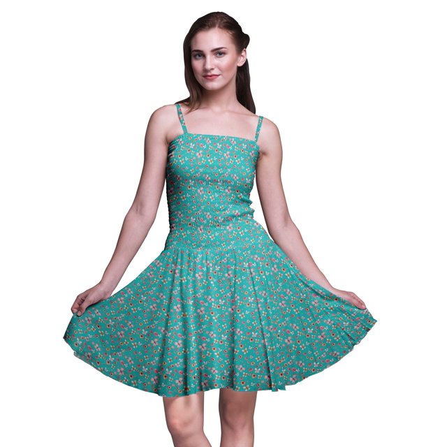 Bimba Robe d'Été à Bretelles Spaghetti à Imprimé Floral Robe de Plage pour Vacances et Fêtes - Petit