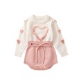 thumbnail image 1 of Faithtur Baby Girls Autumn Winter Sweater Romper Long Sleeve Contrast Color Heart Knit Romper, 1 of 9