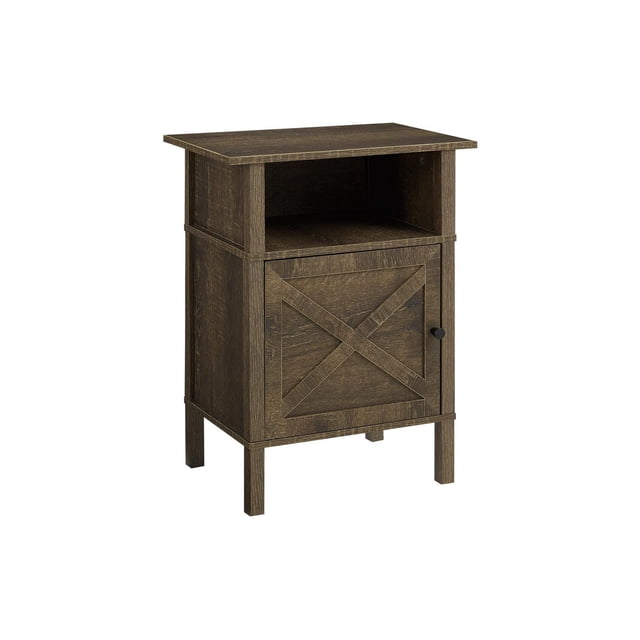 Monarch Specialties Table d'Appoint, Table d'Appoint, Bout de Canapé, Salon, Petit, Rangement, Stratifié Bronze Foncé, design Transitionnel avec Fini grain de Bois Bronze Foncé, Présentant une Tablette Ouverte au-Dessus d'Une Porte d'Armoire Fermée avec un Motif en X et un Bouton en Métal Noir, Se Tenant sur Quatre Pieds Droits, Convient au Rangement et à l'Organisation du Salon compact.