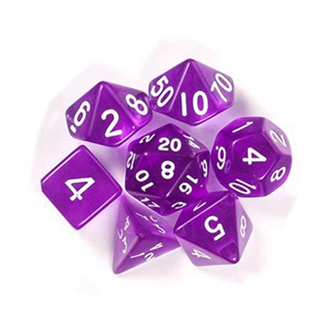 7Pcs/Set Translucent Polyhedral Dice Set for Dungeons Dragons Pathfinder D&D RPG (D4 D6 D8 D10 D12 D20 D%) purple