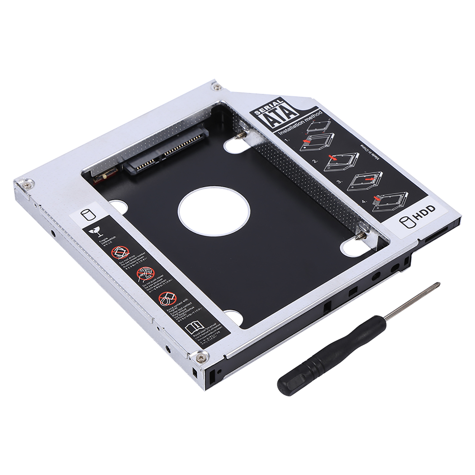 AluminumHDD SSD Enclosure, Noise Absorbing Holder, 2nd HDD SSD,CD ROM, Dual Boot, 12.7mm Thick, -13Pin, Support 2nd OS,I II III