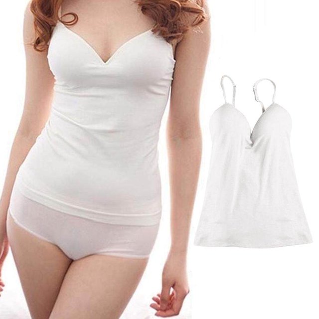 ziyahi Womens Adjustable Strap Built Bra Tank Tops Camisole M White