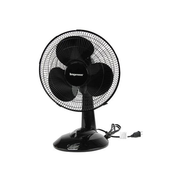 Impress 12 Inch 3 Speed Oscillating Table Fan- Black