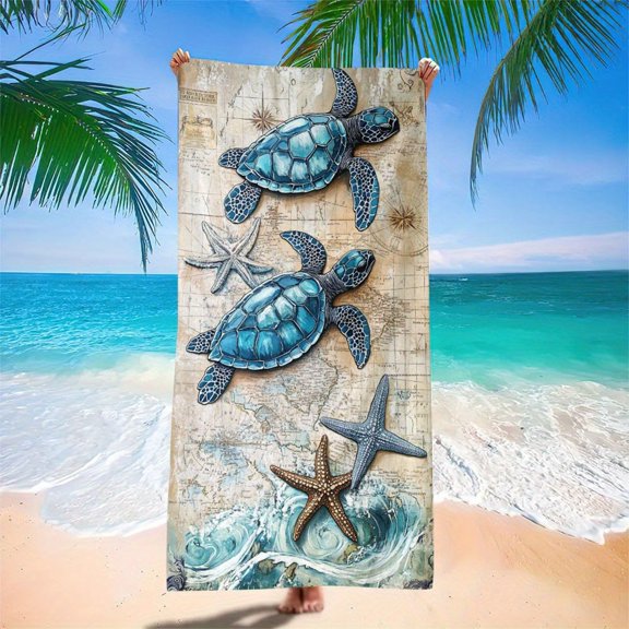 Serviette de Plage en Velours Double Face, Serviette de Vacances en Bord de Mer