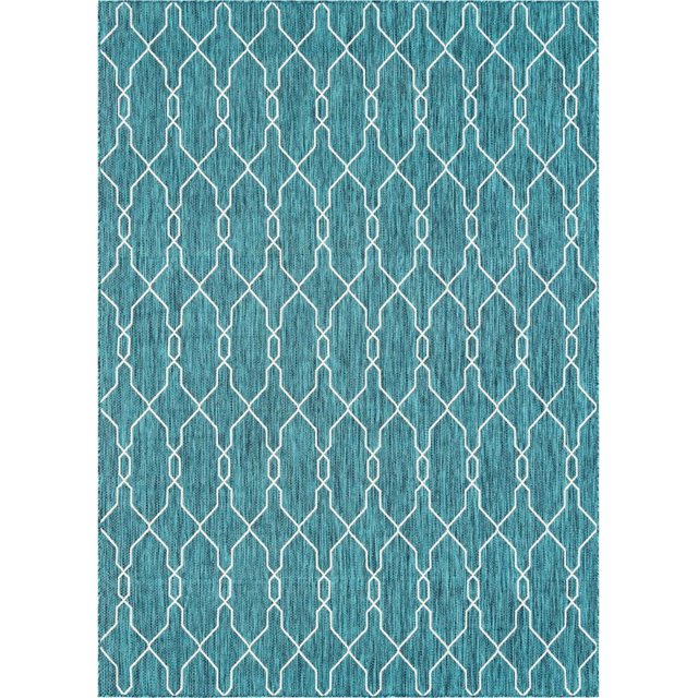 Unique Loom Tapis Marocain en Treillis Extérieur 8' x 11' 4 Rectangle Sarcelle/ivoire
