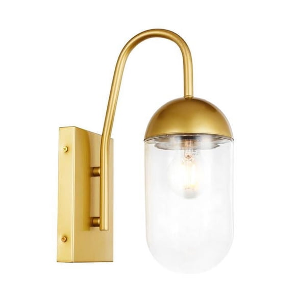 Living District Kace Industrial Mid-Century Modern 1 Light Brass Clear Glass Wall Sconce