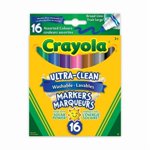 Crayola Ultra-Clean Washable Broad Line Markers, Assorted Colours 16 Count