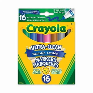 Crayola Ultra-Clean Marqueurs lavables à large ligne, couleurs assorties 16 Nombre