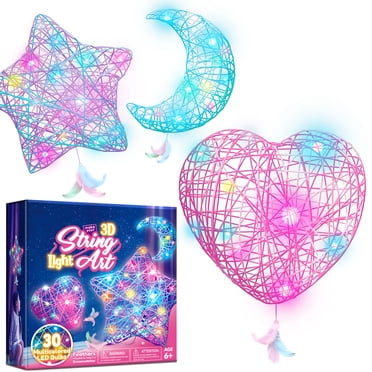Joyfy 3D String Art Craft Kit for Kids, 3-Pack Light Up String Light with 30 Multi-Colored LED Bulbs, Arts and Crafts Set, Christmas Toys Birthday Gifts for Girls Age 6 7 8 9 10 11 12