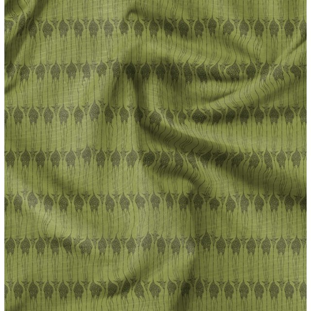 Soimoi Green polyester Crepe Fabric Giraffe Animal Print Fabric by The Yard 52 Inch Wide