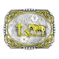thumbnail image 1 of Moranse Boucles de Ceinture Design Croix Cowboy et Cheval (Carré Doré), 1 of 4