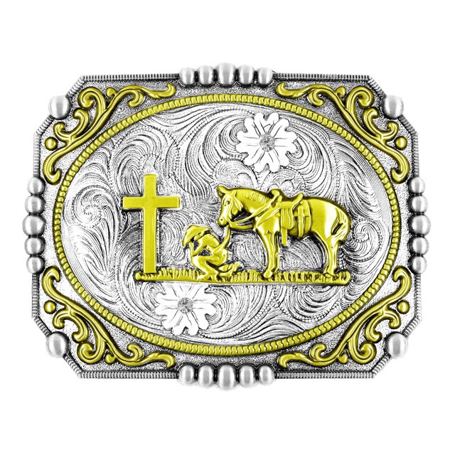 Moranse Boucles de Ceinture Design Croix Cowboy et Cheval (Carré Doré)
