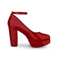 thumbnail image 3 of BLISSFUL STEP Women's Block Heel Pumps Platform Ankle Strap Round Toe Heel Red 11, 3 of 7
