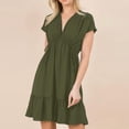 thumbnail image 4 of AherBiu Boho Dresses for Women Cap Sleeve V Neck Drawstring Waist Ruffle Flowy Short Dress Solid Color, 4 of 6