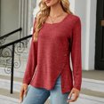 thumbnail image 2 of Timegard Hauts pour Femmes Col Carré Bouton Manches Longues Fendu Tee Confortable Automne Chic Décontracté Ample Blouse, 2 of 8