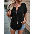 thumbnail image 3 of Birdeem Chemise à Col en V Boutonnée Unie d'Été pour Femme à Manches Courtes avec Revers, 3 of 8