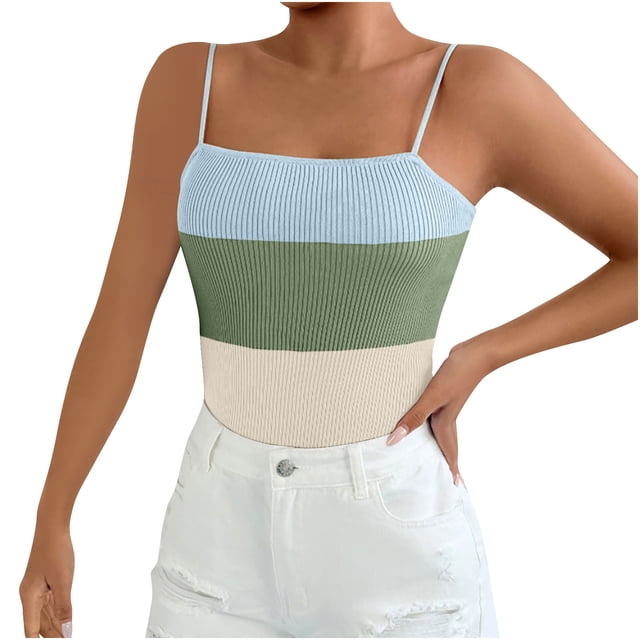 Yuyuzo Camisole Tops for Women Spaghetti Strap Tank Tops Ribbed Knit Cami Shirts Sleeveless Basic Top Color Block