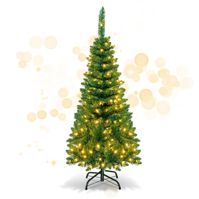 Gymax 4.5ft Pre-Lit Pencil Christmas Tree Traditional Indoor Decoration