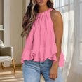 thumbnail image 4 of Weiqiqre Women's Clothing Adjustable Tie Neckline Ruffle Hem Sleeveless Flowy Halter Tops, 4 of 7