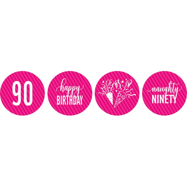 Darling Souvenir 190 Pcs Naughty Ninety Birthday Theme Stickers chocolate Labels-Fuchsia Pink