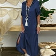 thumbnail image 1 of EGNMCR Denim Robe Longue en pour Femme Manches 3/4 Automne Décontractée Ample Fendue Robes de Plage Longue Robe d'Été, 1 of 6